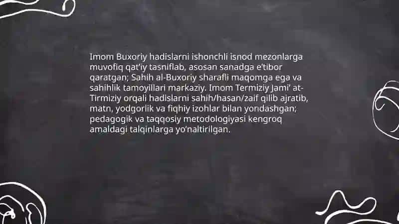 Imom Buxoriyning va Imom Termiziyning hadis ilmiga qoʻshgan hissalarini qiyosiy tahlili 3