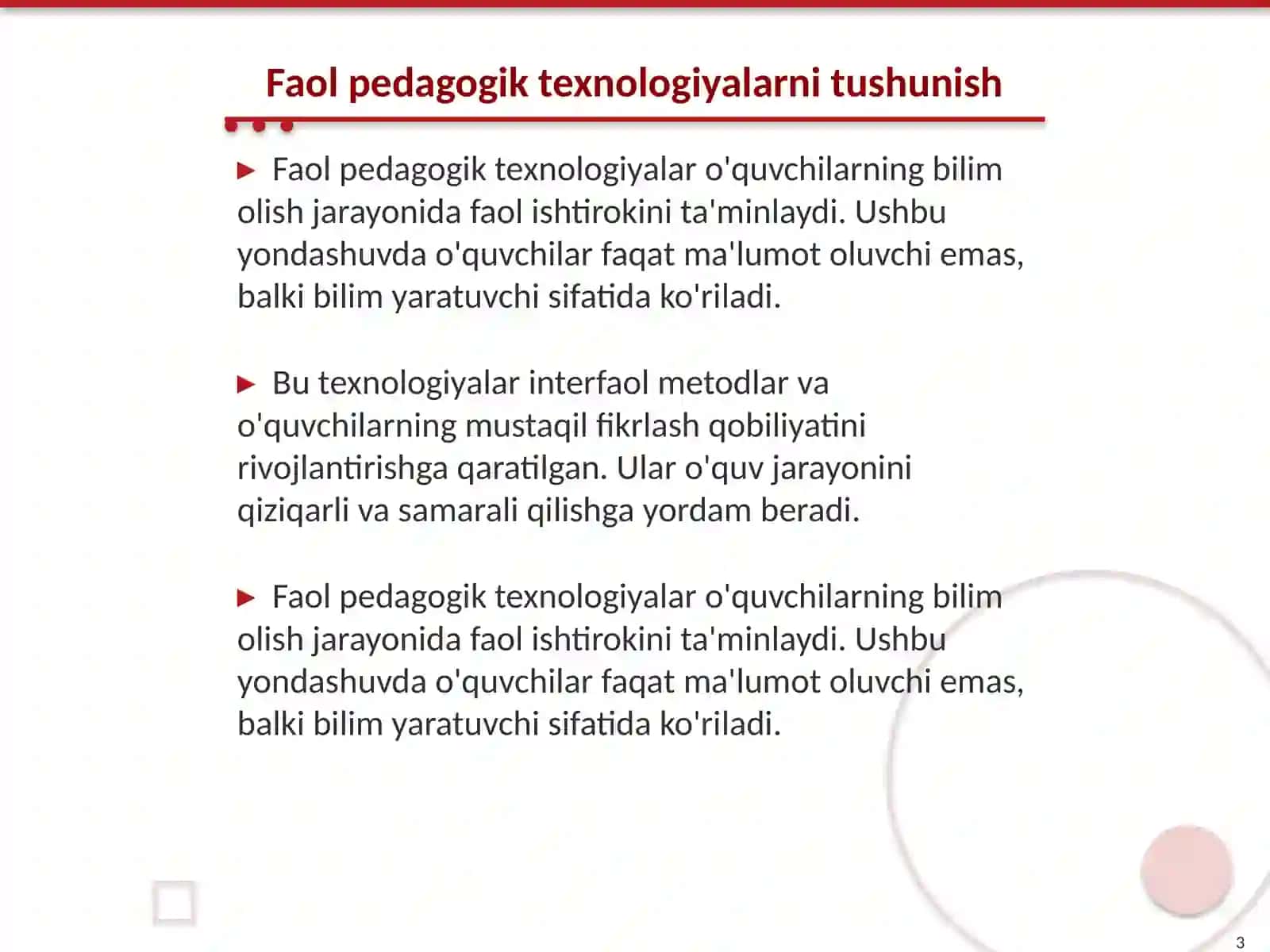 O'qitishning faol pedagogik texnologiyalar 3