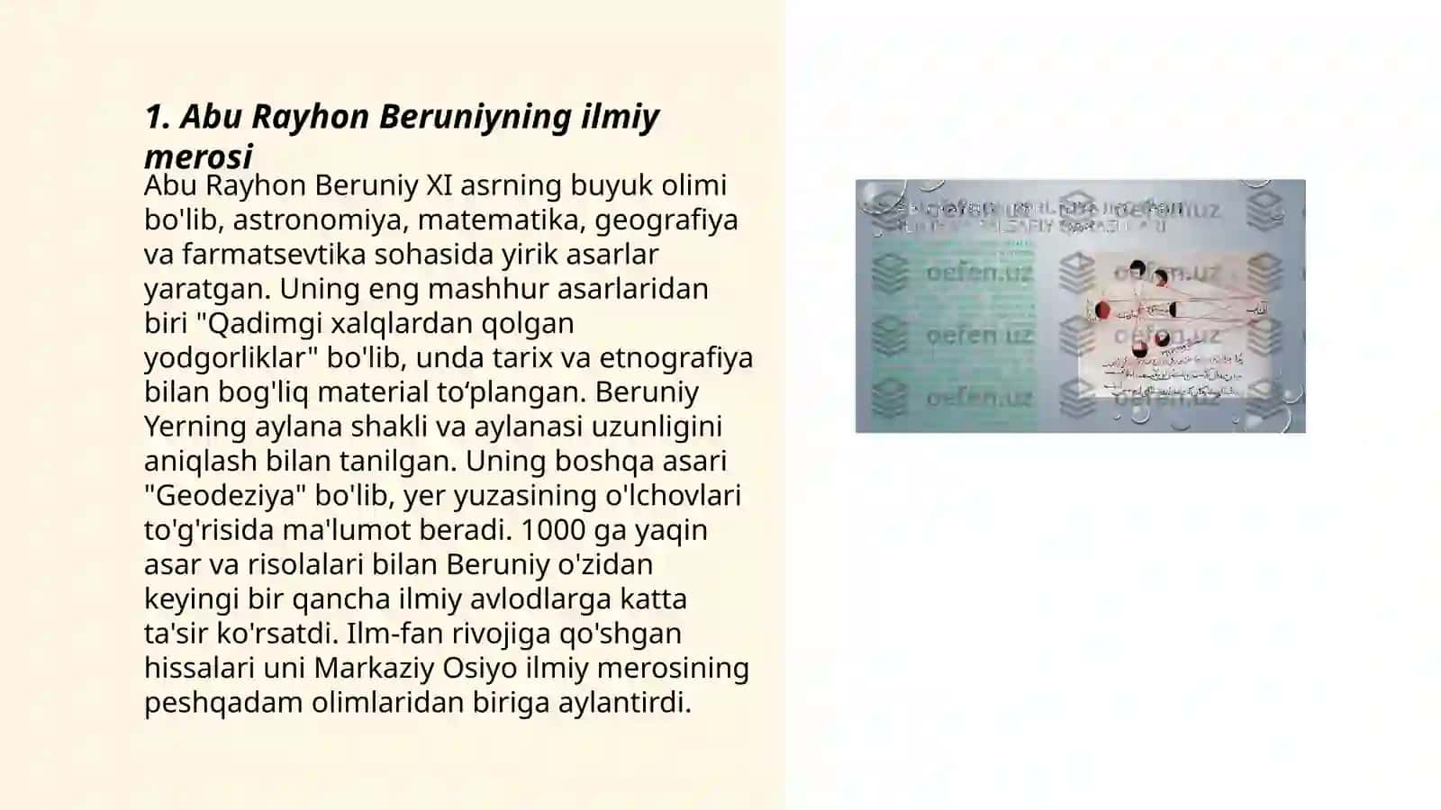 Abu Rayhon Beruniyning Asar al Boqiya va Hindiston asarlari haqida 3