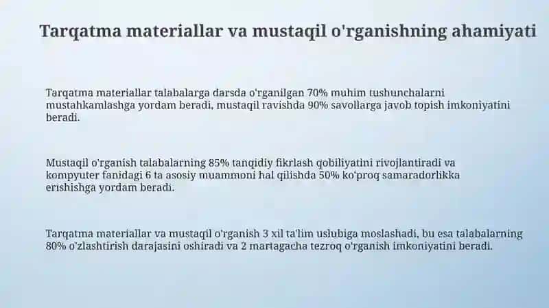 Tarqatma materiallar va mustaqil o'rganish 3