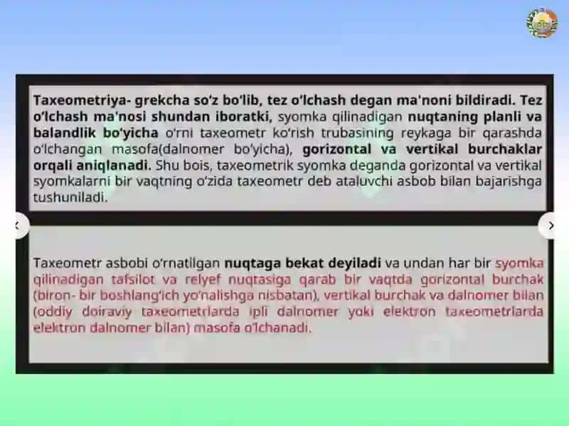 Taxometr yordanida o’lchash ishlari 3