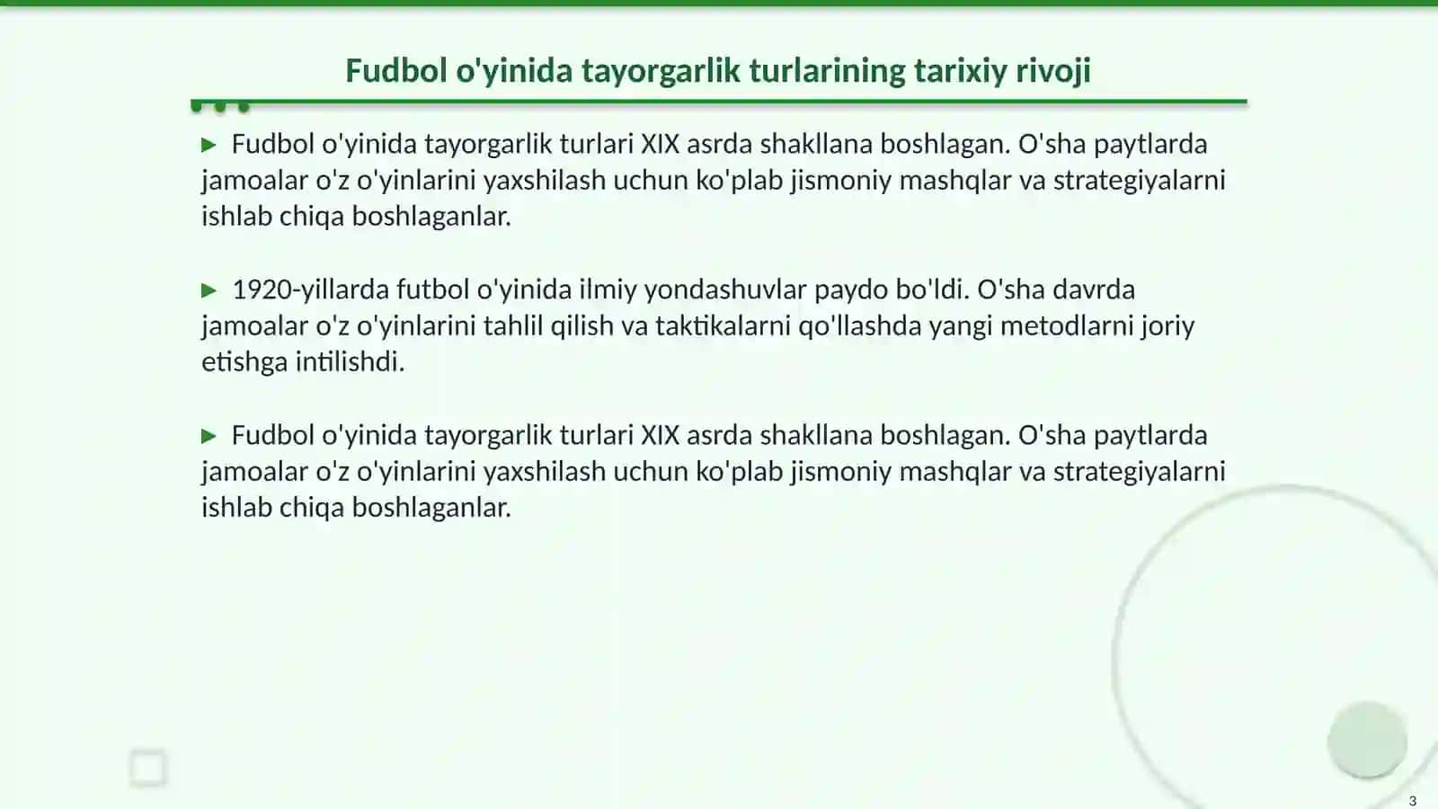 Fudbol òyinida tayorgarlik turlaringing òrni va ahamiyati 3