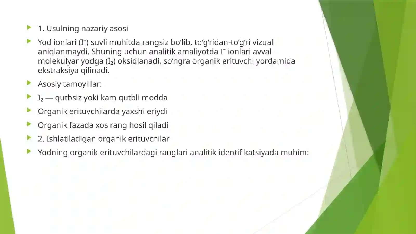 Kimyo turlari 3-bosqich 123-guruh talabasi Shodiyeva Gulruxsorning analitik kimyoda organik reagentlarning qo’llanilishi 3
