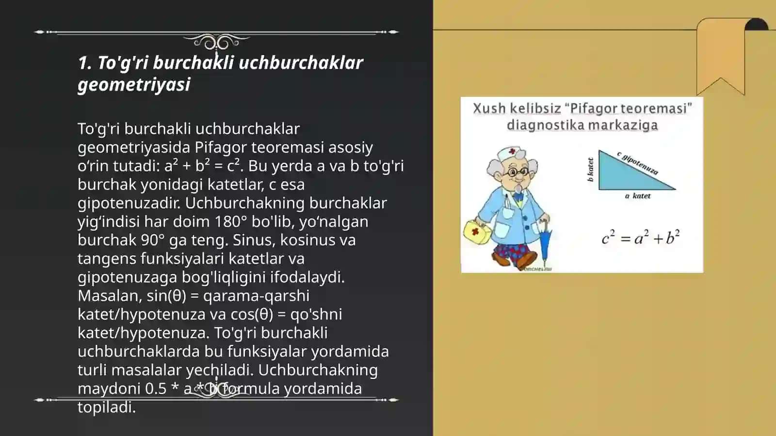 To'g'ri burchakli uchburchaklar geometriyasi 3