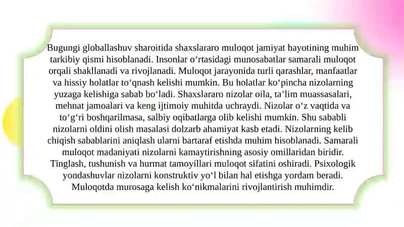 Shaxslararo muloqot va nizolarni oldini olish strategiyalari 3