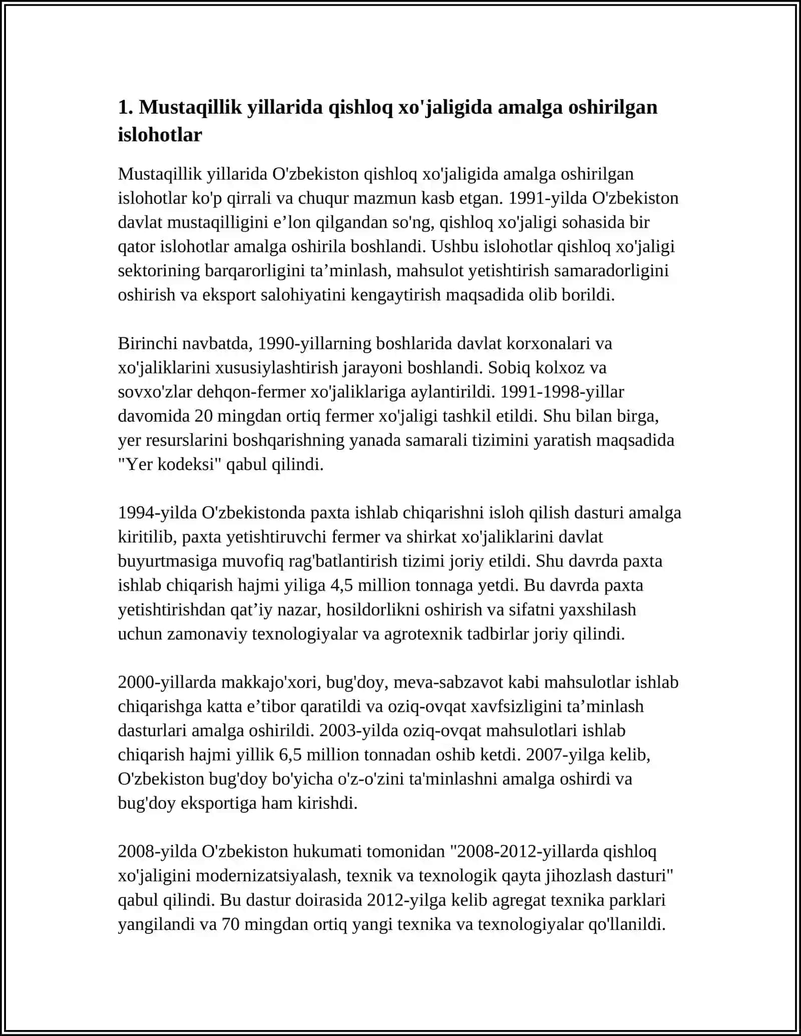 MUSTAQILLIK YILLARIDA QISHLOQ XO'JALIGI VA SANOAT SOHASIDA O'ZGARISHLAR 3