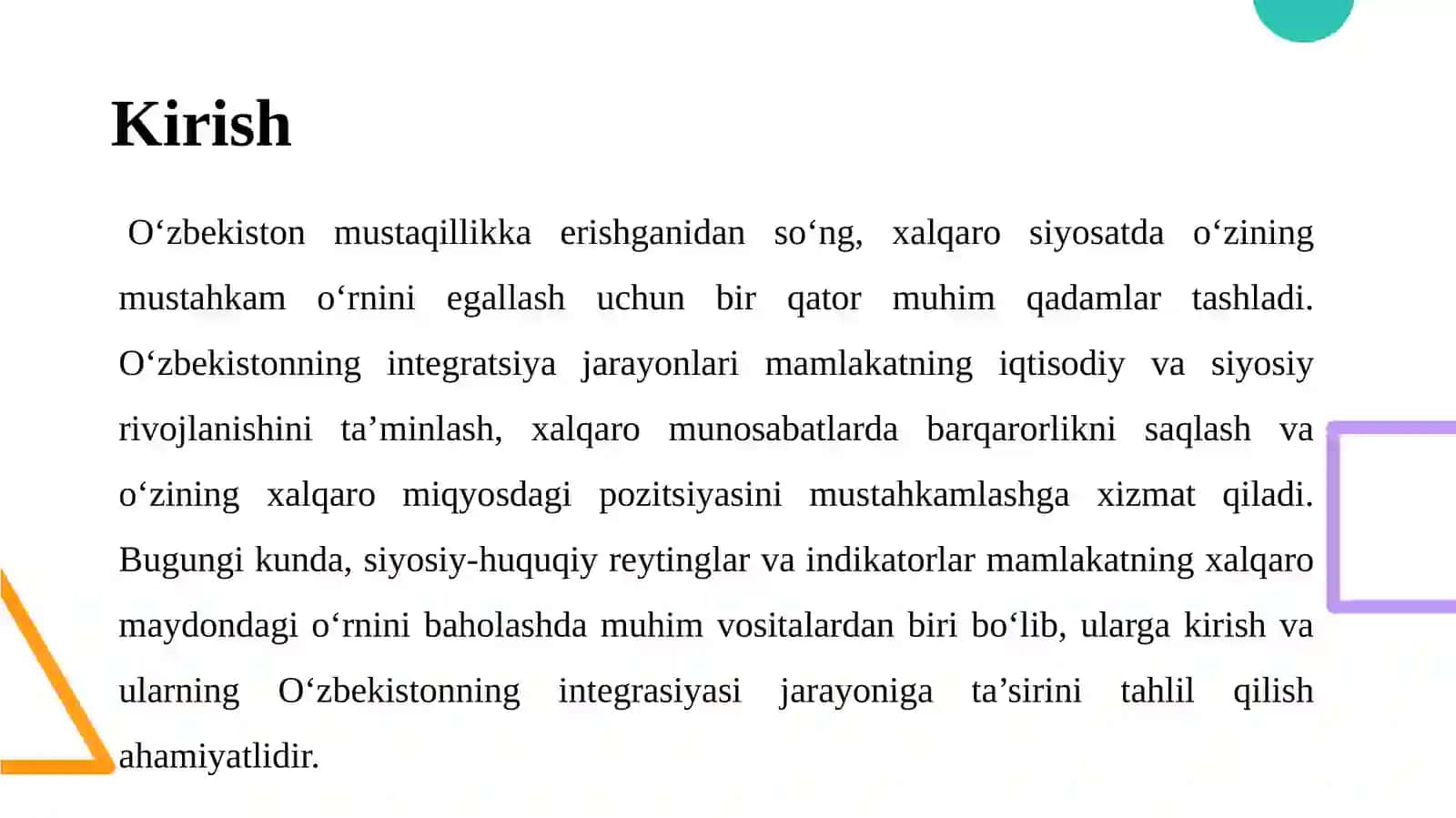 Siyosiy-huquqiy sohadagi ustuvor halqaro reytinglar va ularga O‘zbekistonning integratsiyalashuvi 3