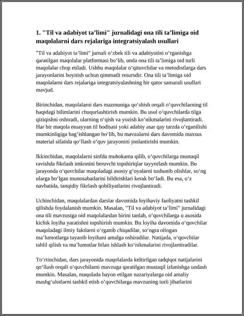 Mavzu: TIL VA ADABIYOT TA’LIMI” JURNALIDAN ONA TILI TA’LIMIGA OID MAQOLALARNI O‘QISH VA O‘ZLASHTIRISH 3