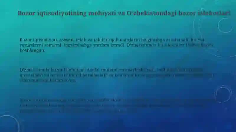 Erkin bozor iqtisodiyotining O'zbekiston iqtisodiyotidagi roli 3
