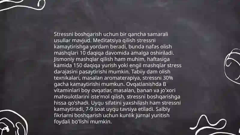 Stressni boshqarish usullari 3