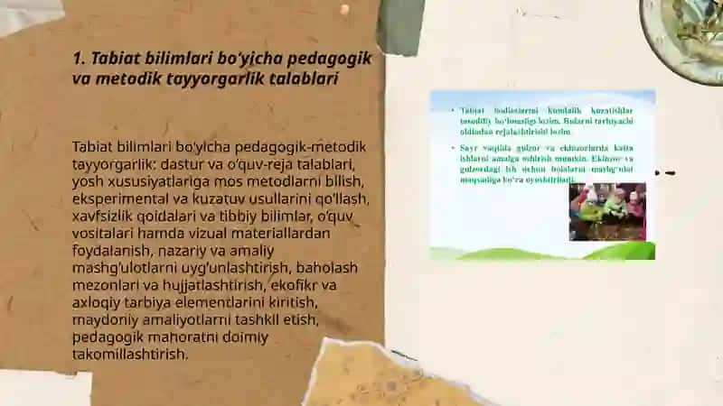 Tabiat bilan tanishtrishda tarbiyachiga qoʻyiladigan talablar va ish metodlari 3