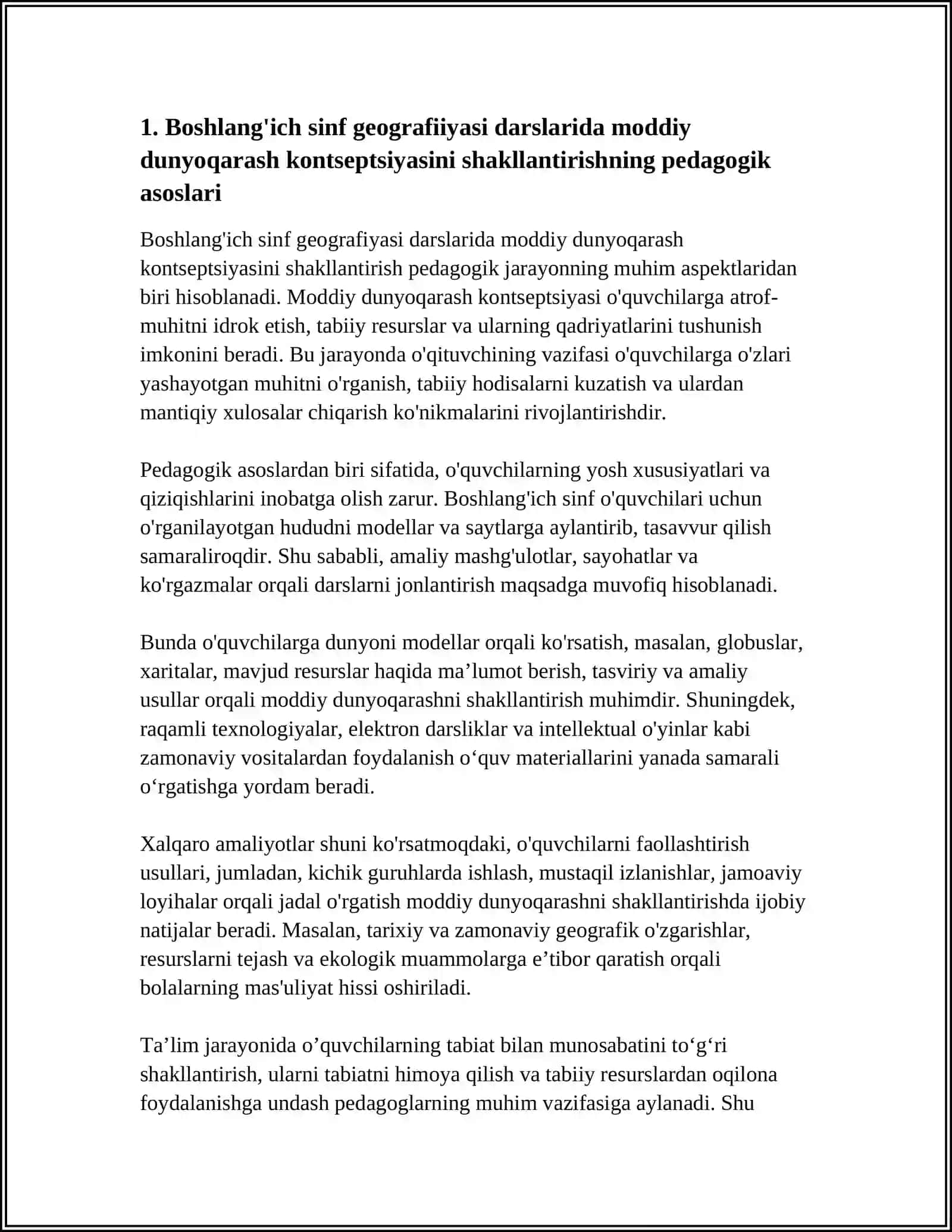 GEOGRAFIYANI O'QITISH JARAYONIDA BOSHLANG'ICH SINF O'QUVCHILARINING MODDIY DUNYOQARASH ASOSLARINI SHAKLLANTIRISH 3