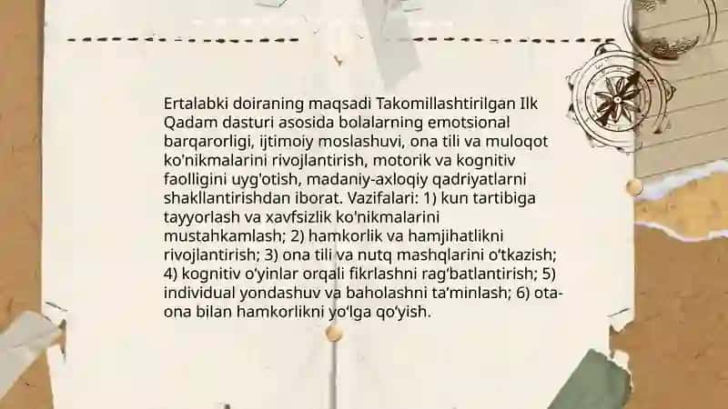 Takomillashtirilgan ilk qadam davlat oʻquv dasturi asosida Ertalabki doirani tashkil etish 3