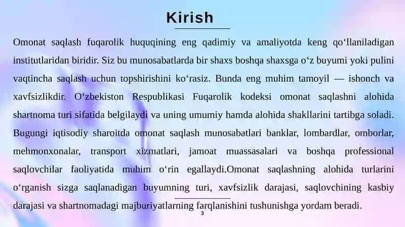 Omonat saqlashning alohida turlari 3