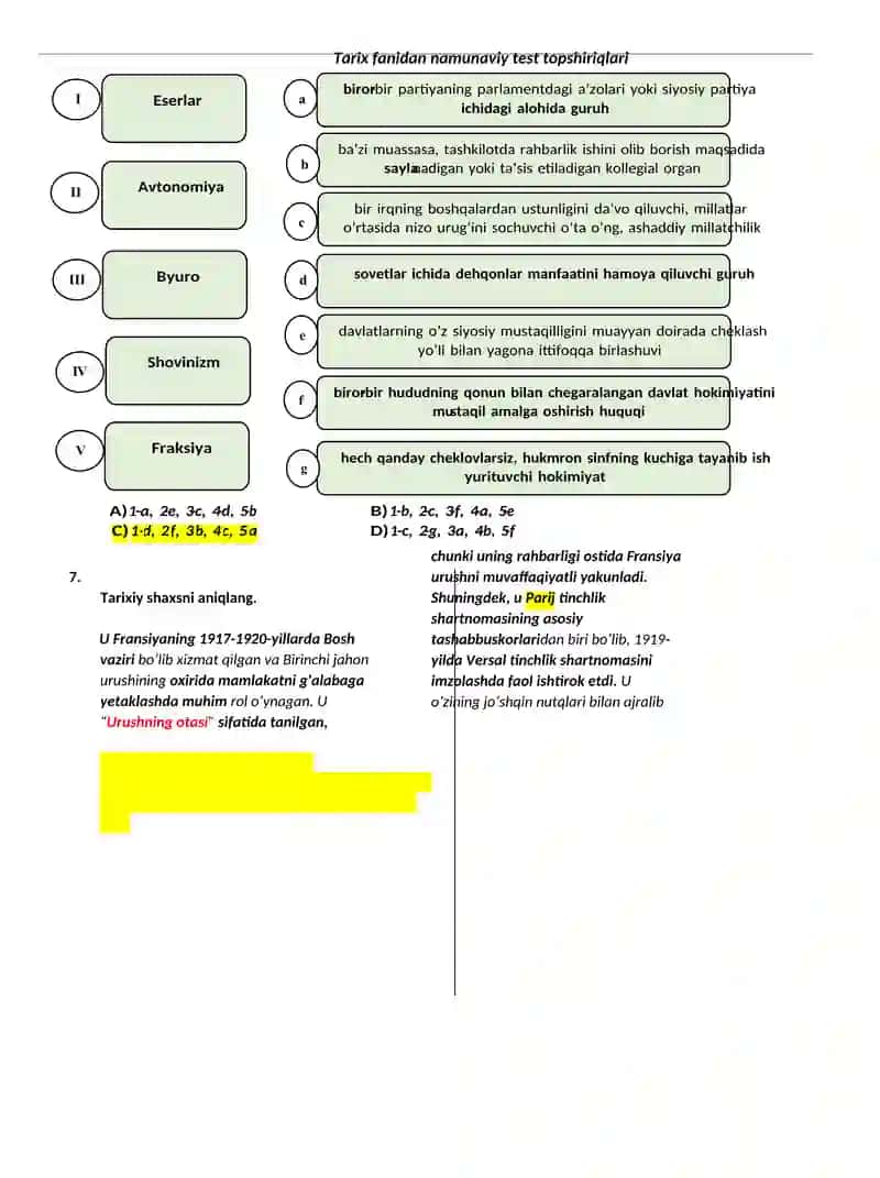 Milliy sertifikat tarix fanidan testlar javoblari 3