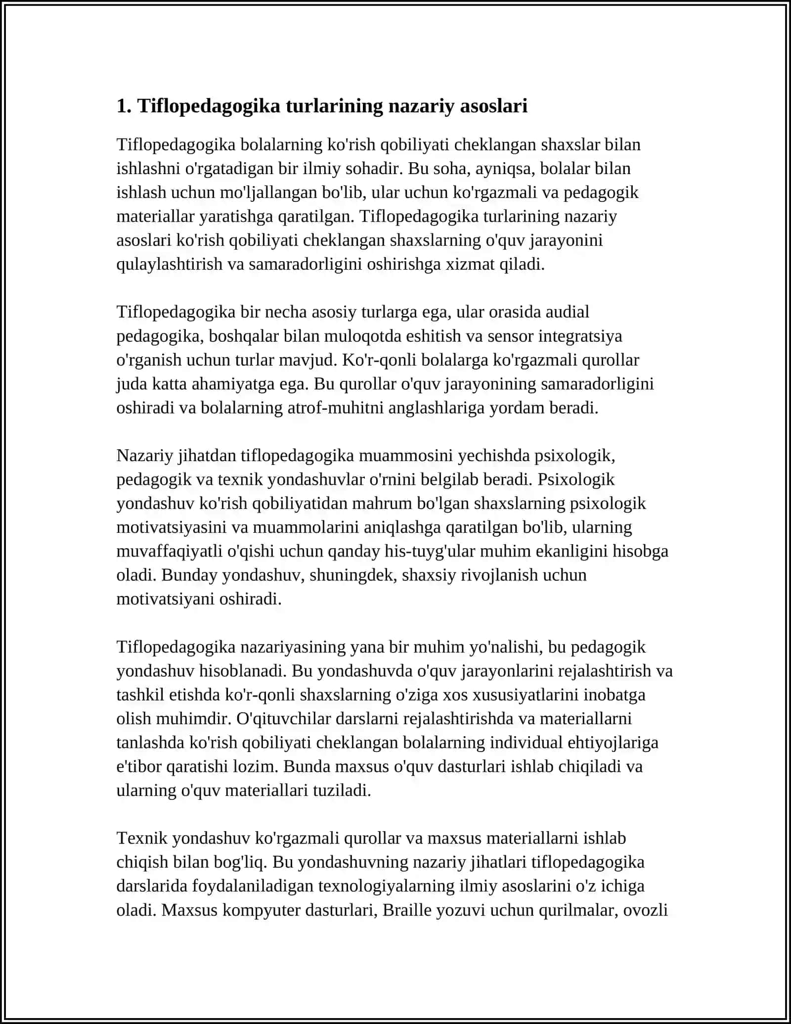 Tiflopedagogika turlari. Ko'rgazmali qurollar 3