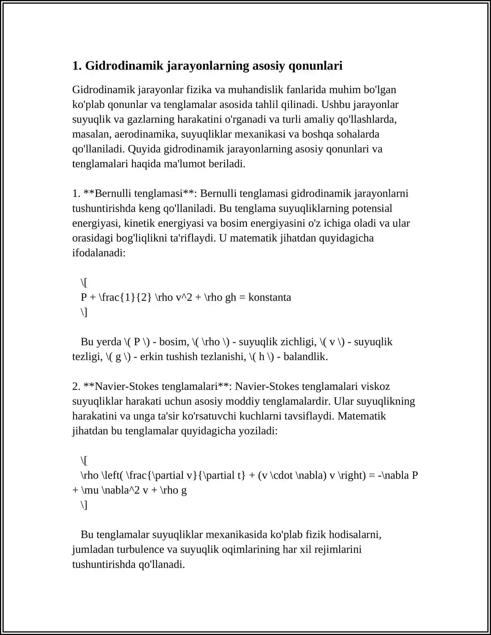 GIDRODINAMIK JARAYONLAR. KIMYOVIY KINETIKA VA KATALIZ 3