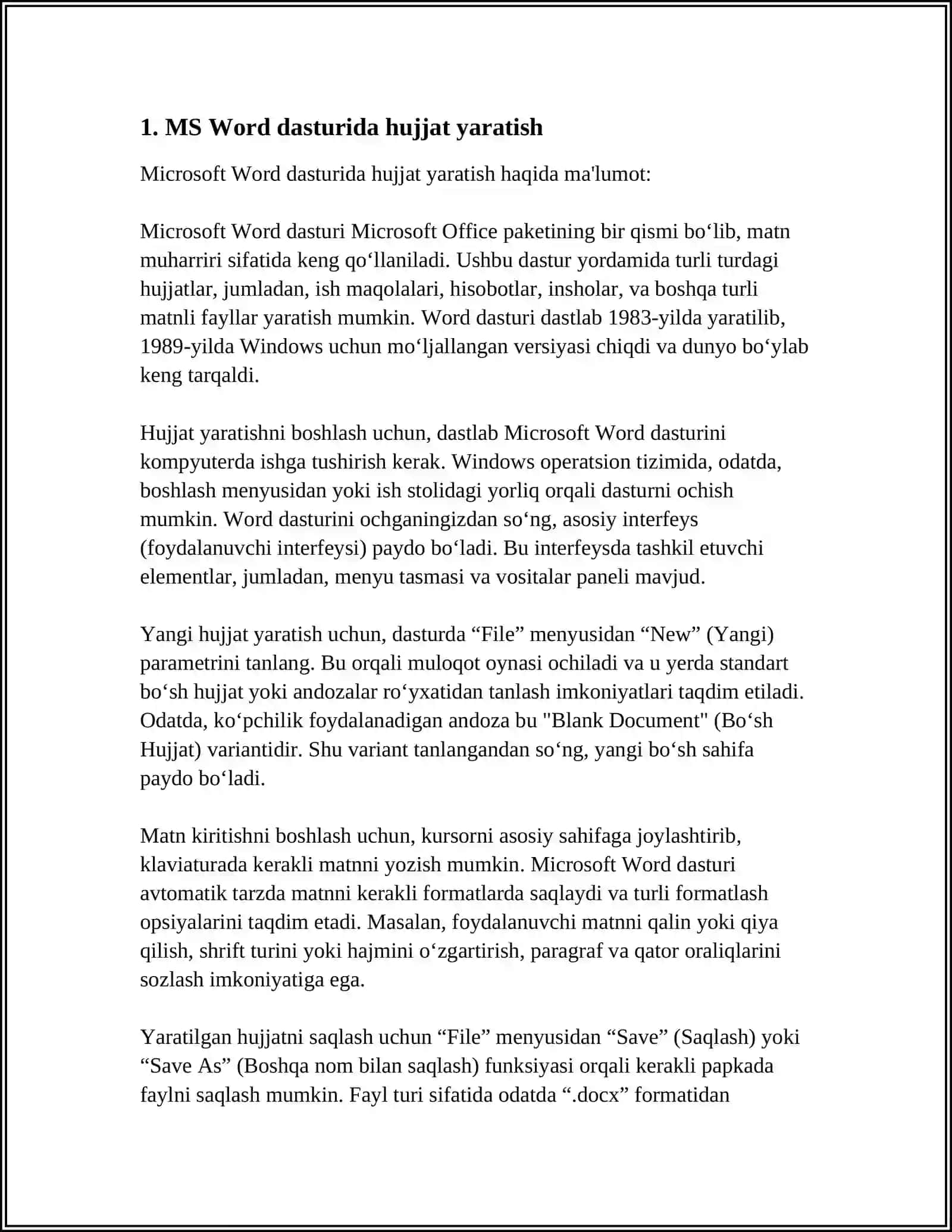 MS WORD MS EXSEL VA MS POWER POINT DASTURLARIDAN FOYDALANIB HUDUDIY HAFTALIK OB HAVO MAʼLUMOTLARINI HAQIDA MS WORD DASTURIDA MAʼLUMOTNOMA YARATISH SOʻNG USHBU MAʼLUMOT DIAGRAMMASINI MS EXSEL DASTURIDA YARATISH MS POWER POINT DASTURIDA USHBU MAʼLUMOT VA DIAGRAMMADAN FOYDALANIB TAQDIMOT YARATILSIN 3