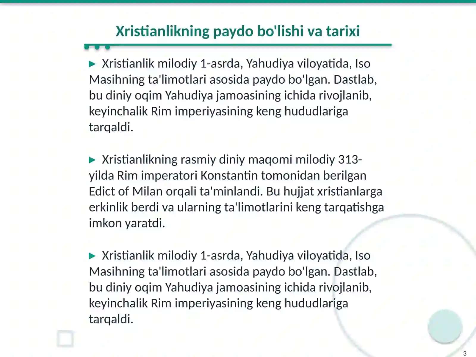 Xristianlikning paydo bo'lishi, aqidalari, asosiy yo'nalishlari, ta'limotlari va manbalari 3