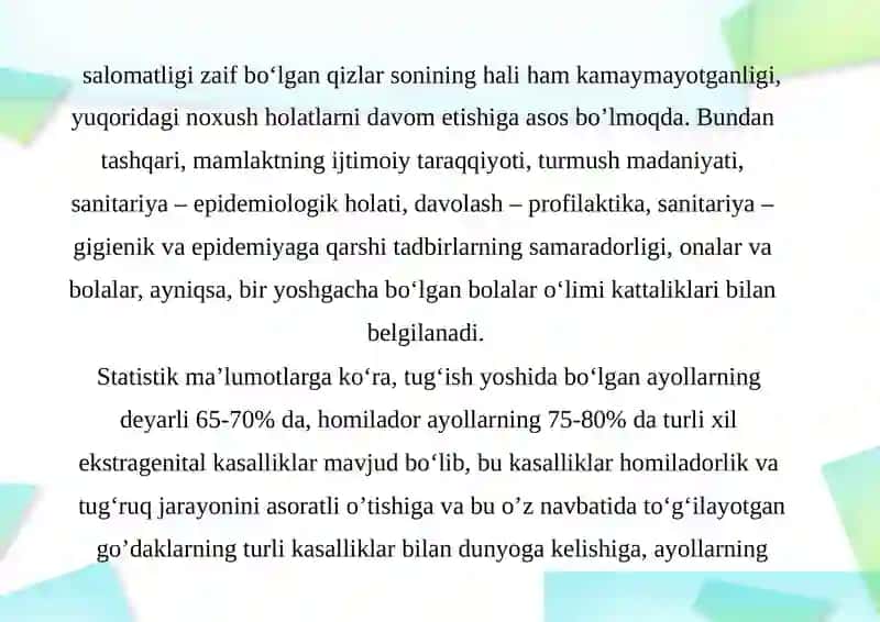 Akusher-ginekologik kompleks ishini to‘g‘ri tashkil etish 3