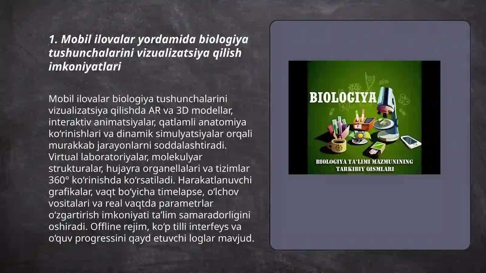 Mobil ilovalar va platformalar orqali biologiyani o'rgatish: imkoniyat va samaradorlik 3