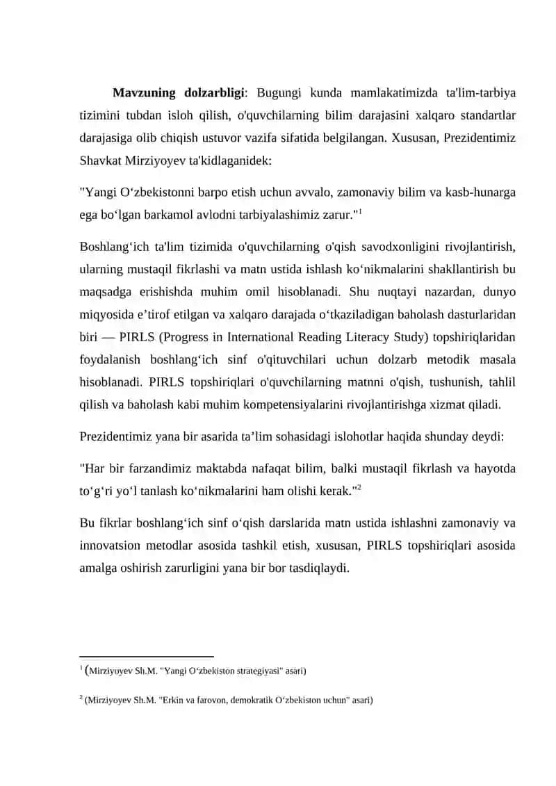 O'qish savodxonligi darslarida matn ustida ishlashda PIRLS topshiriqlaridan foydalanish(3-sinf) 3