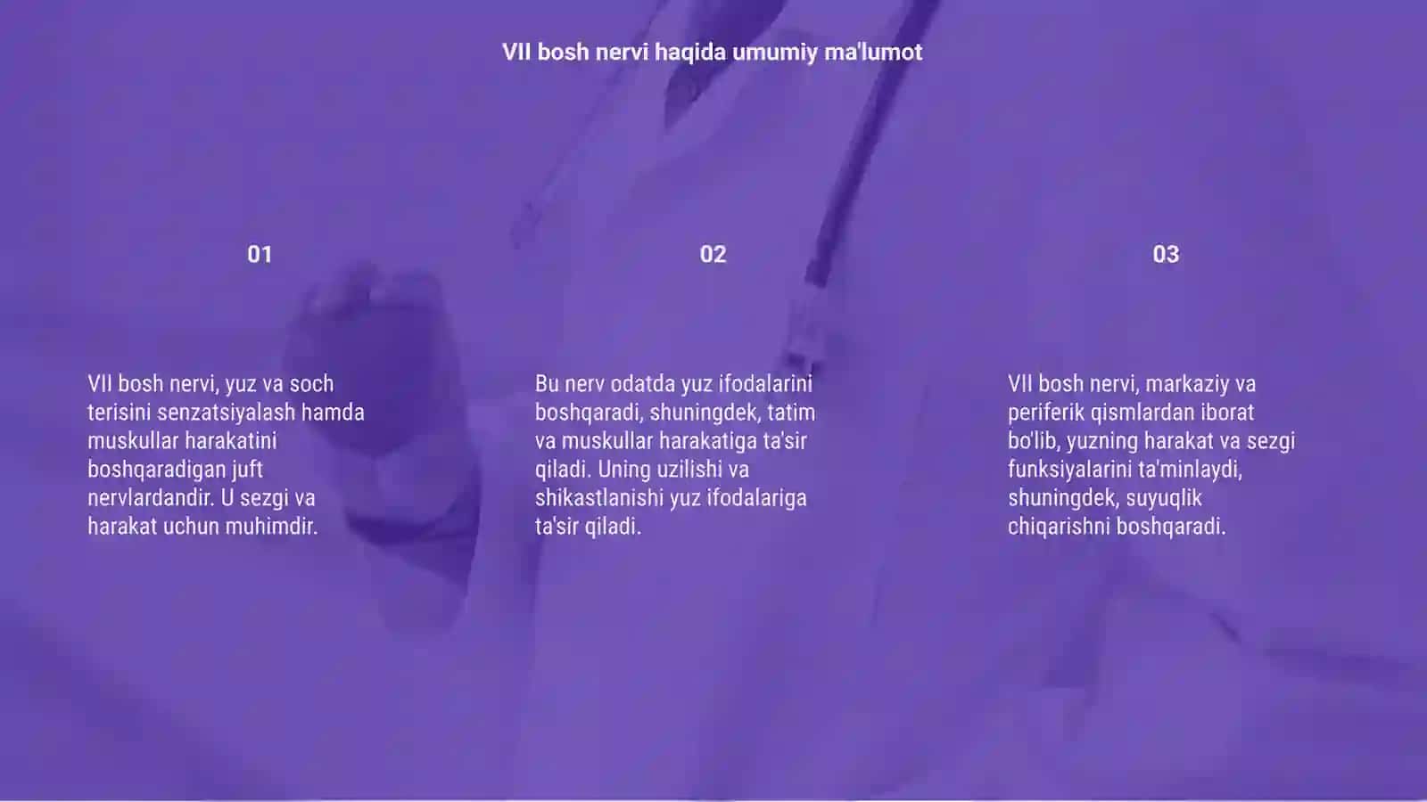 VII, VIII, IX, XI, XII va juft bosh miya nervlari 3