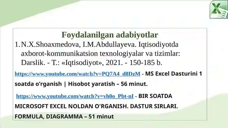 N.X.Shoaxmedova, I.M.Abdullayeva. Iqtisodiyotda axborot-kommunikatsion texnologiyalar va tizimlar: Darslik 3