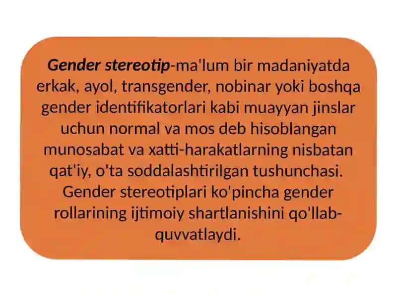 Gender stereotiplar.  Gender stereotiplarga misollar.  Gender tenglik 3