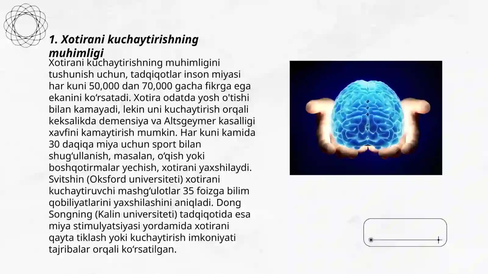Xotira: malumotlarni mustahkamlash yoʻllari, usullari, vositalari 3