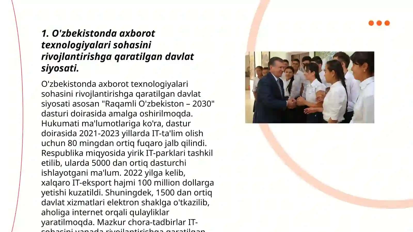 O'zbekistanda axborot kommunikatsiya sohasini rivojlantirishdagi asosiy yo'nalishlari amaldagi qonunlar, Ozbekiston Respublikasi Prezidenti farmonlari va Vazirlar Maxkamasining qarorlari 3
