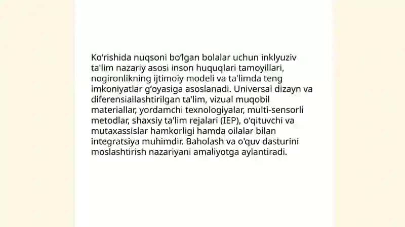 Koʻrishida nuqsoni boʻlgan bolalarni inklyuziv ta'limga jalb etish 3