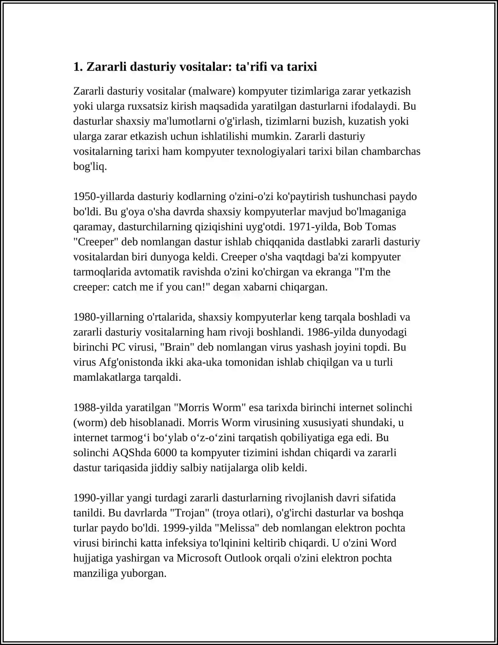 ZARARLI DASTURIY VOSITALARNI KLASSIFIKATSIYASI VA HIMOYA USULLARI. REFERAT TAYORLAB BER SHU MAVZU BOYICHA 3