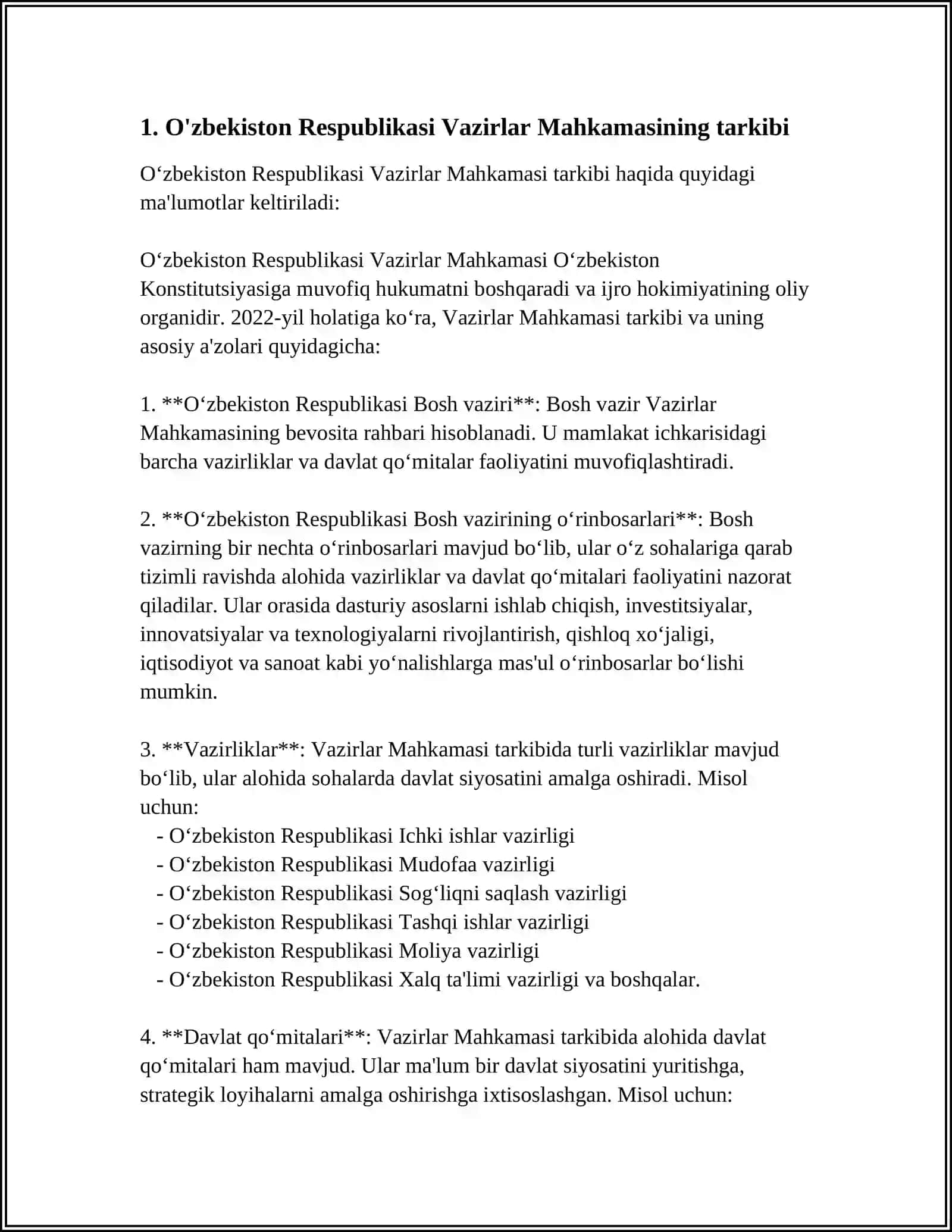 O'ZBEKISTON RESPUBLIKASI VAZIRLAR MAHKAMASI VA UNING ASOSIY FUNKSIYALARIDAGI O’ZGARISHLAR 3