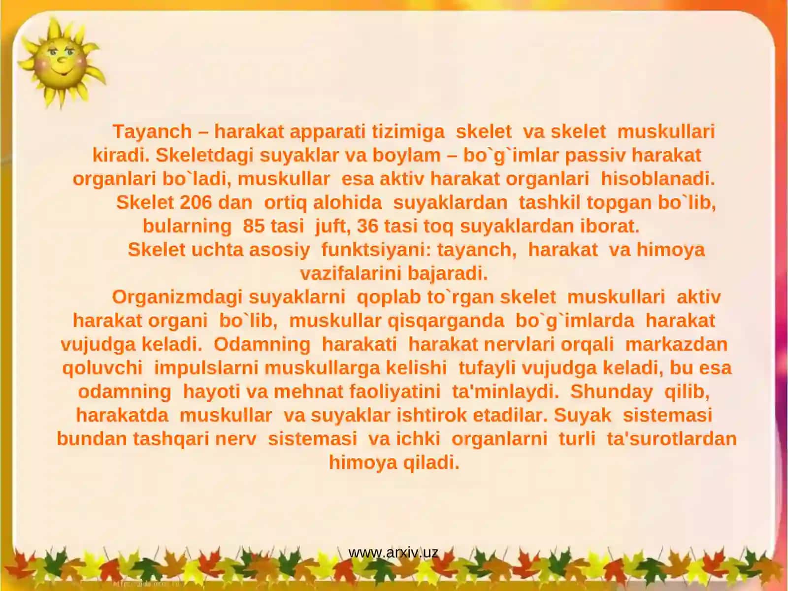 Organizmda suyaklarning tuzilishi va ularning yosh xususiyatlari va xillari 3