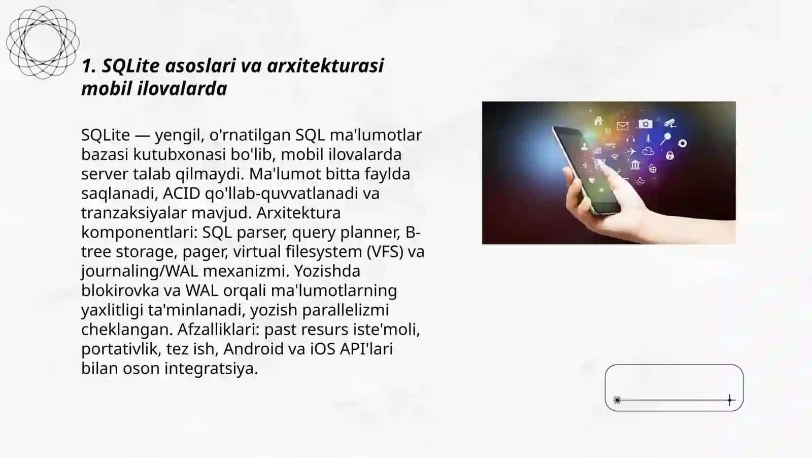 Mobil ilovalarda local ma'lumotlar bazalari (SQLite) 3