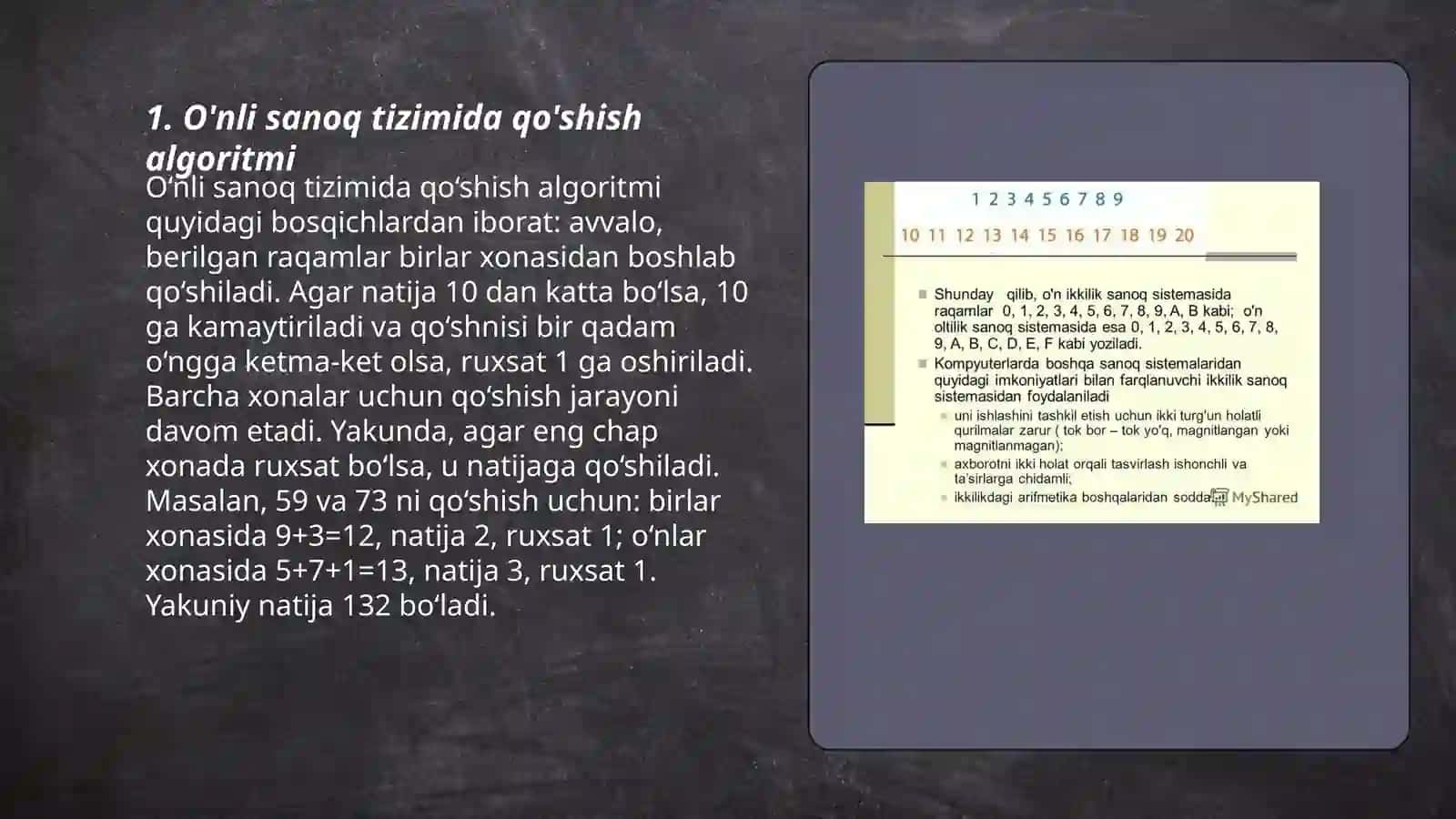 O‘nli sanoq sistemasida nomanfiy butun sonlar ustidagi arifmetik amallarning algoritmi 3