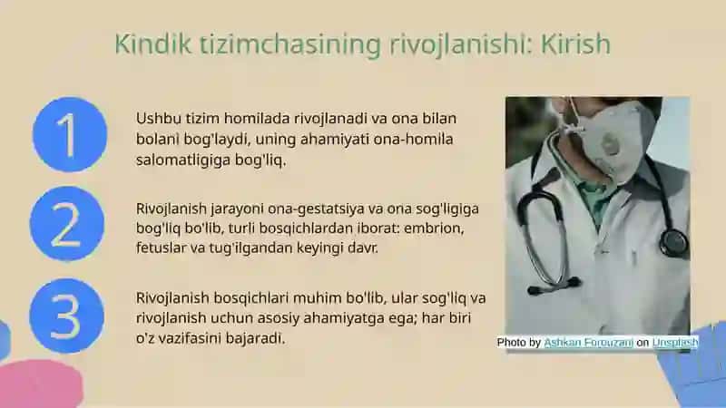 Kindik tizimchasining rivojlanishi, tuzilishi vavazifalari. Ona-homila tizimi. 3