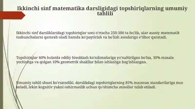 Ikkinchi sinf matematika darsligi topshiriqlarini tahlil qilish 3