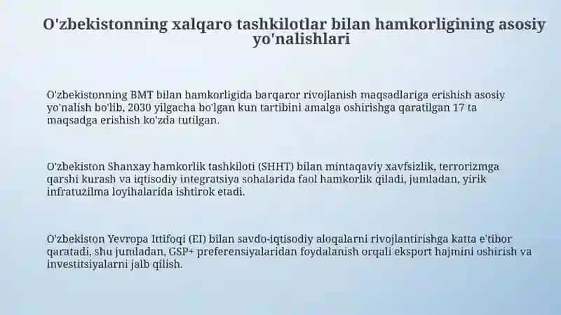 O‘zbekistonning xalqaro tashkilotlar bilan hamkorligi 3