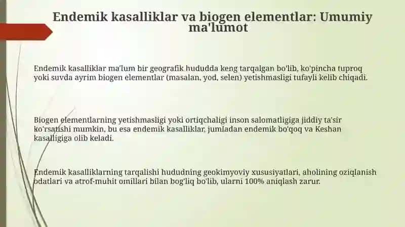Biogen elementlar konsentratsiyasi ózgarishi bilan bogʻliq endemik va kasb kasalliklari 3