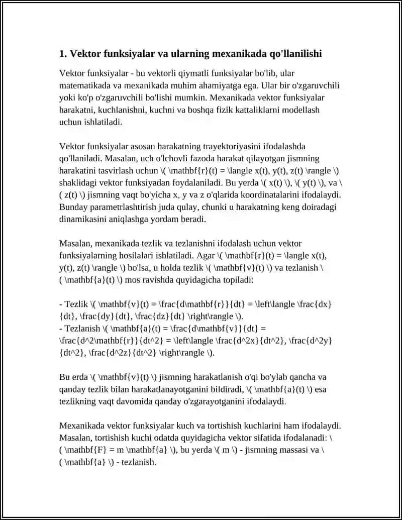 VEKTOR FUNKSIYALARNING INJENERLIK SOHASIDAGI TATBIQLARI 3