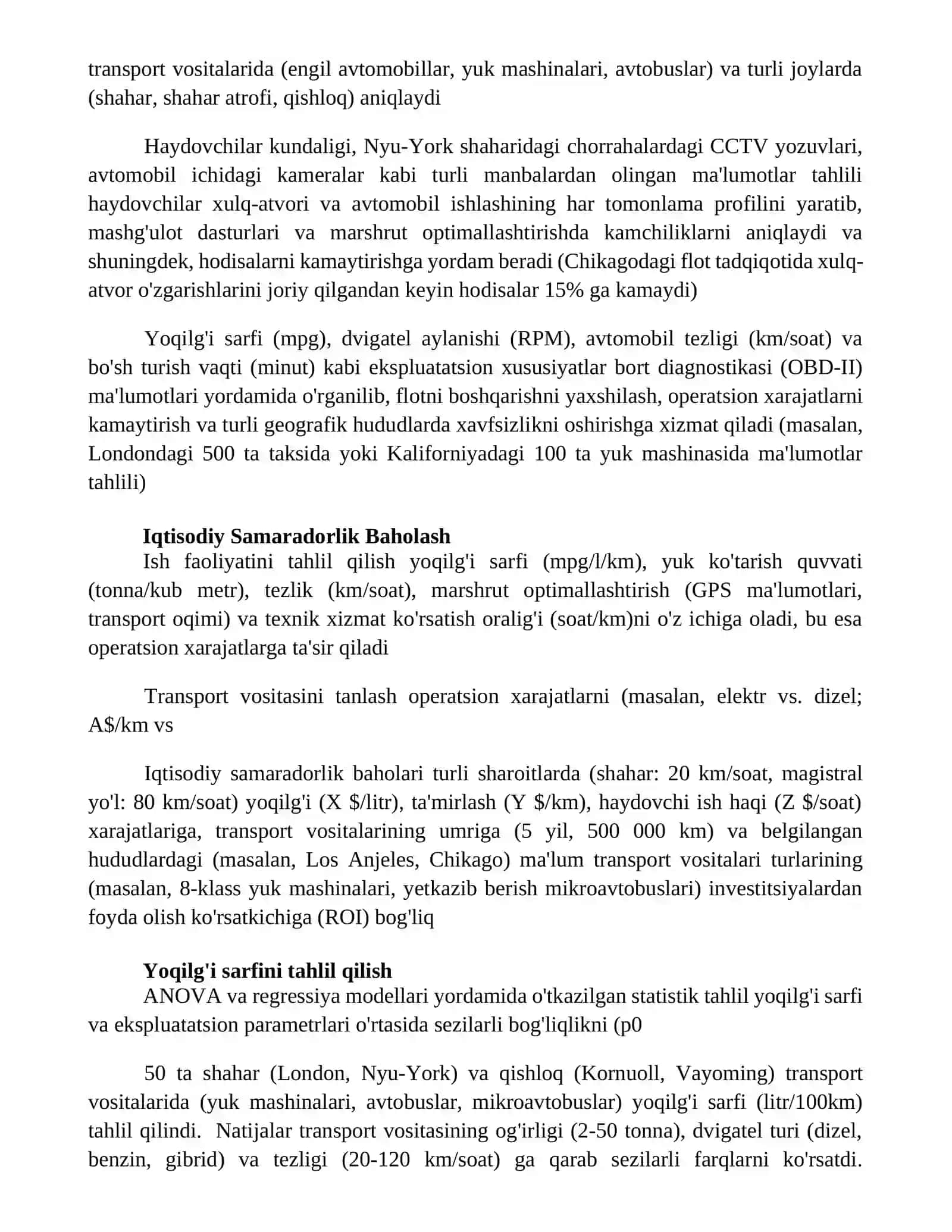 Transport vositasi ekspluatatsion xususiyatlarni urganish 3