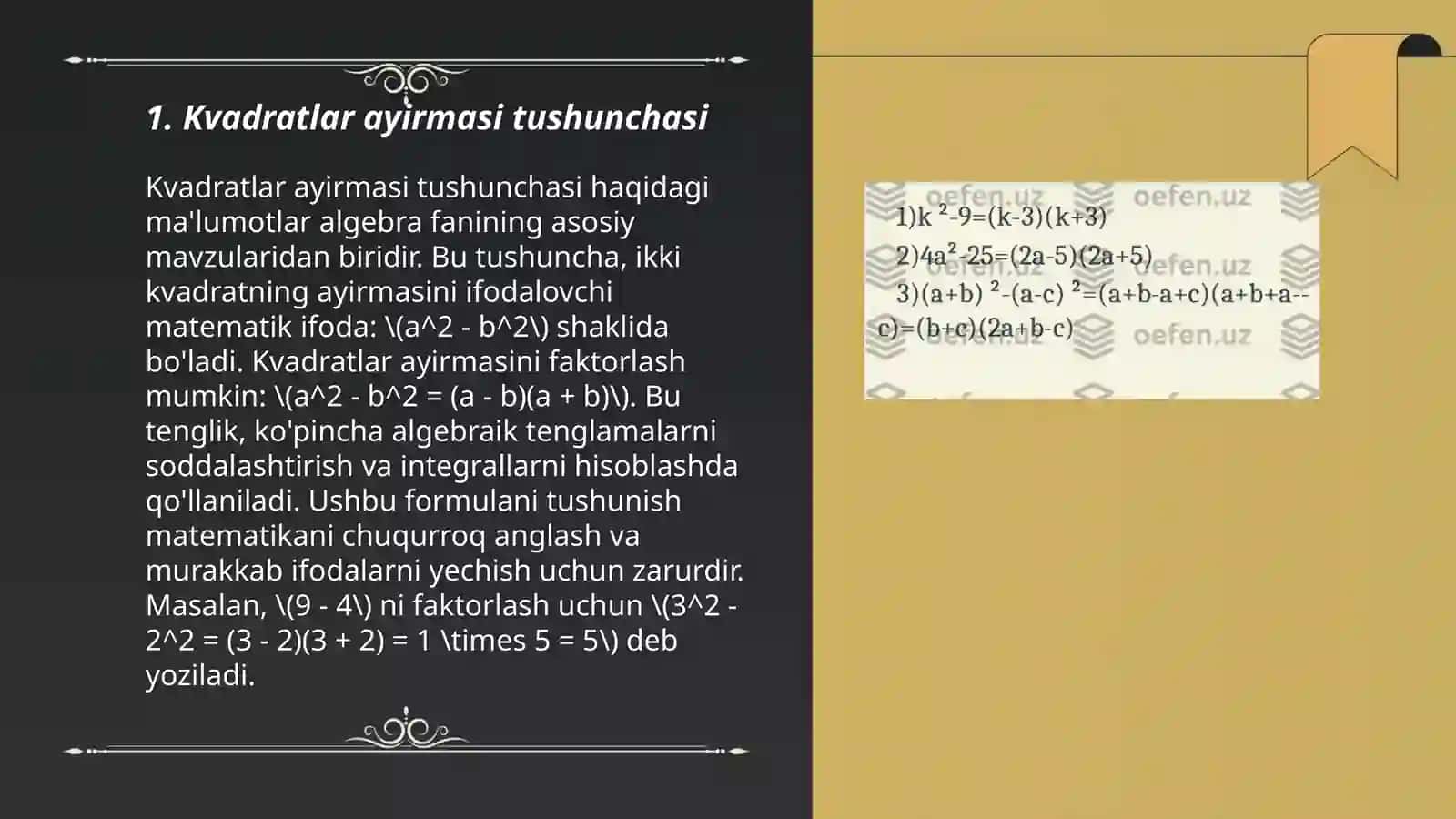 Kvadratlar ayirmasi 3