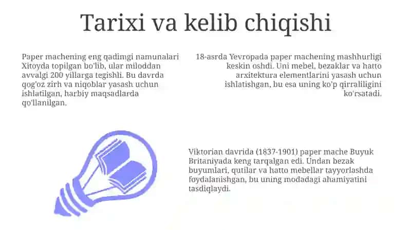 Qog'ozli massa: Tarix, Materiallar va Usullar 3