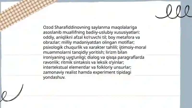 Ozod Sharafiddinovning Saylanma maqolasi asosida 3