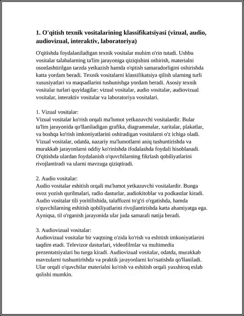 O'QITISH TEXNIK VOSITALARINING ASOSIY TURLARI VA ULARNING XARAKTERISTIKASI 3
