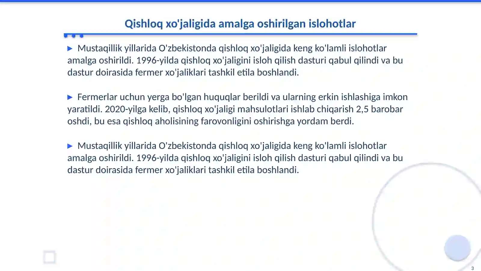 Qishloq xo'jaligida amalga oshirilgan islohotlar 3