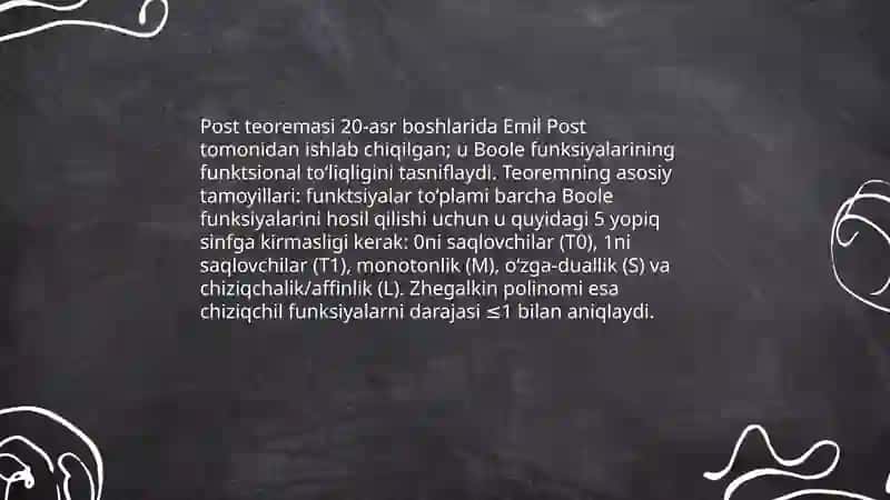 Post teoremasi va jegalkin polinomi 3