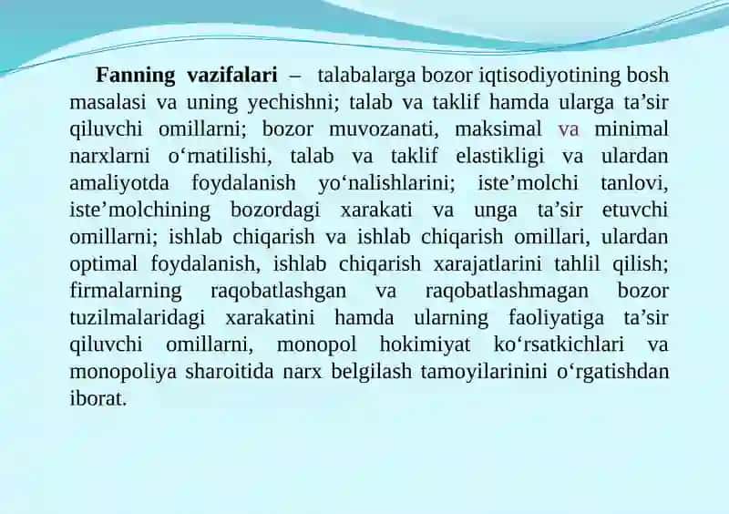 Mikroiqtisodiyot fanining mazmuni, maqsadi va vazifalari 3